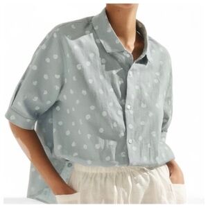 Lintico Size XL Women’s Linen Cotton Polka Dot Button-Up Shirt